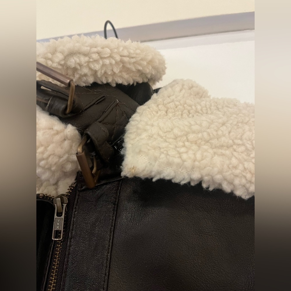 Leather Shearling Biker Jacket - image 3